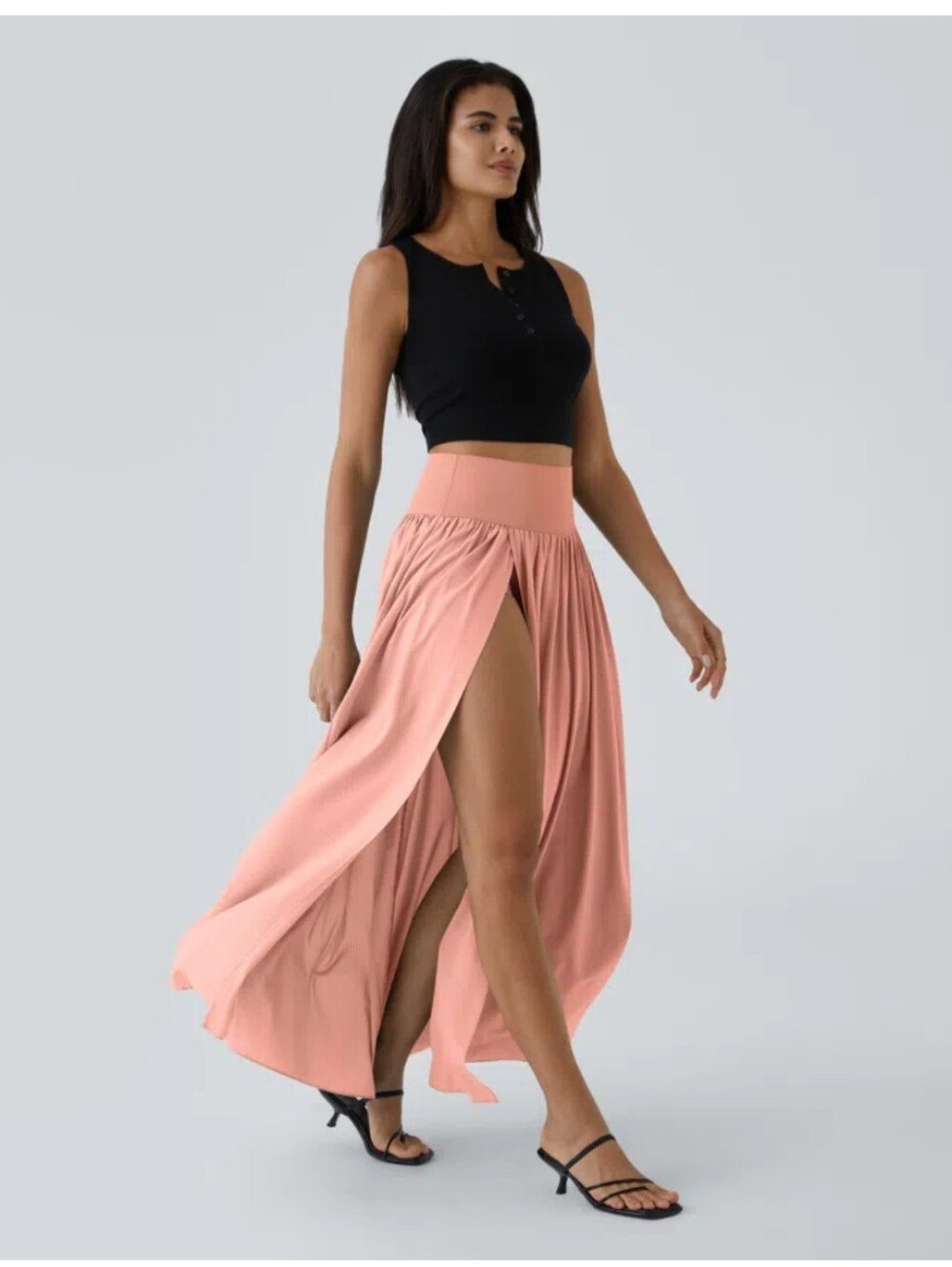 High-Slit Maxi Skirt in Dusty Pink